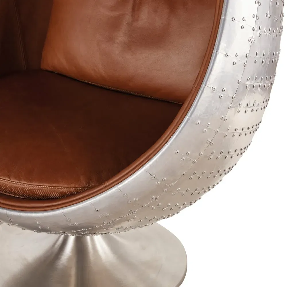 Illustration numéro 3 du produit Fauteuil œuf industriel en cuir marron