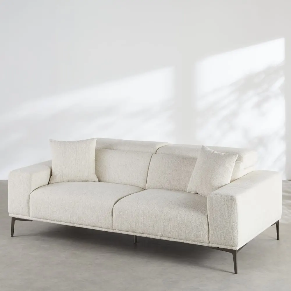 Illustration numéro 3 du produit Canapé 2 places en tissu polyester tramé beige, têtières ajustables - 211 cm