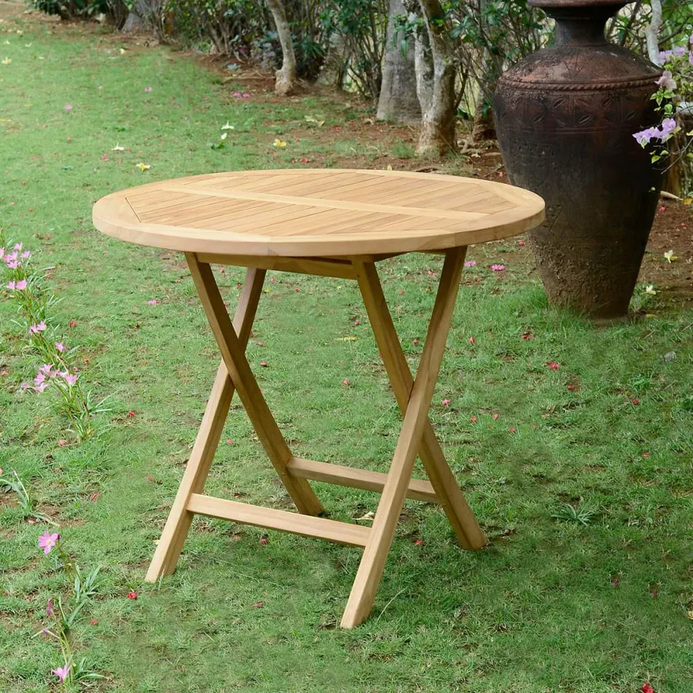 Illustration numéro 3 du produit Table de jardin ronde pliante en teck massif D90