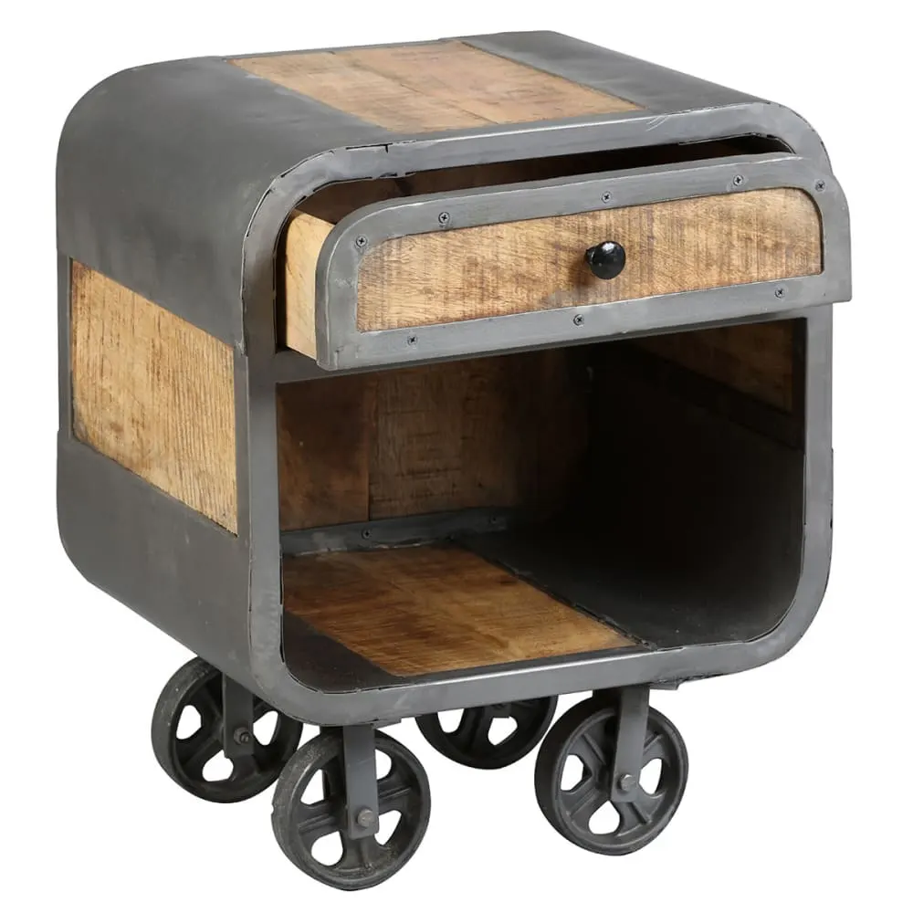 Illustration numéro 3 du produit Table de chevet 1 tiroir en bois massif et métal gris