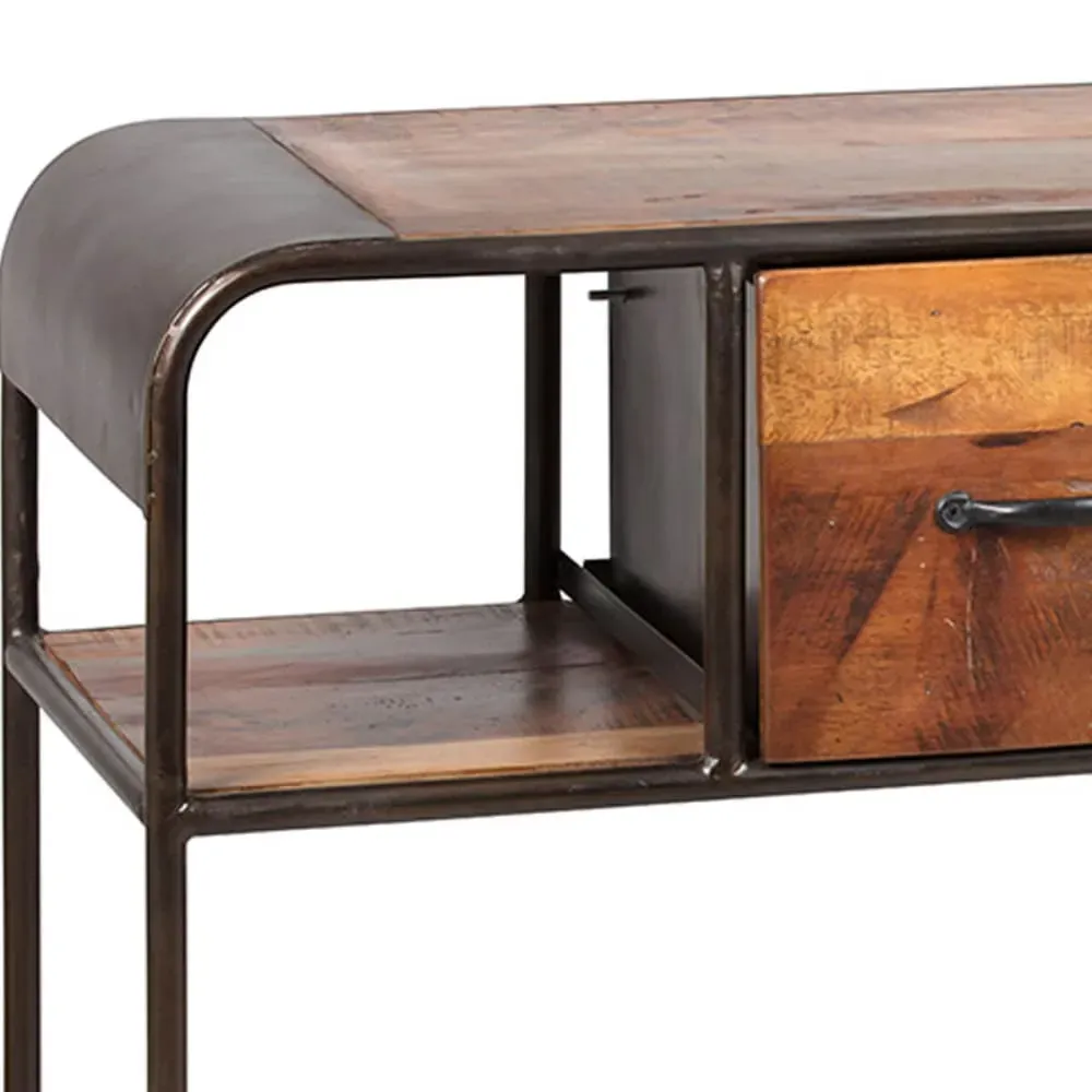 Illustration numéro 3 du produit Console 1 tiroir en bois massif et métal rouillé