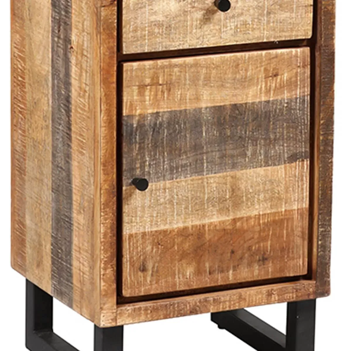 Illustration numéro 3 du produit Etagère 1 tiroir 2 portes en bois massif et métal noir