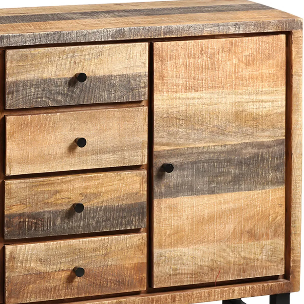 Illustration numéro 3 du produit ODILON - Buffet 2 portes 4 tiroirs en palissandre et métal noir