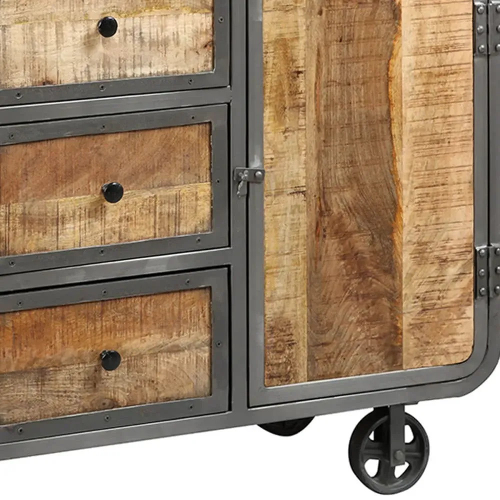 Illustration numéro 3 du produit Buffet  2 portes 3 tiroirs acier et bois massif