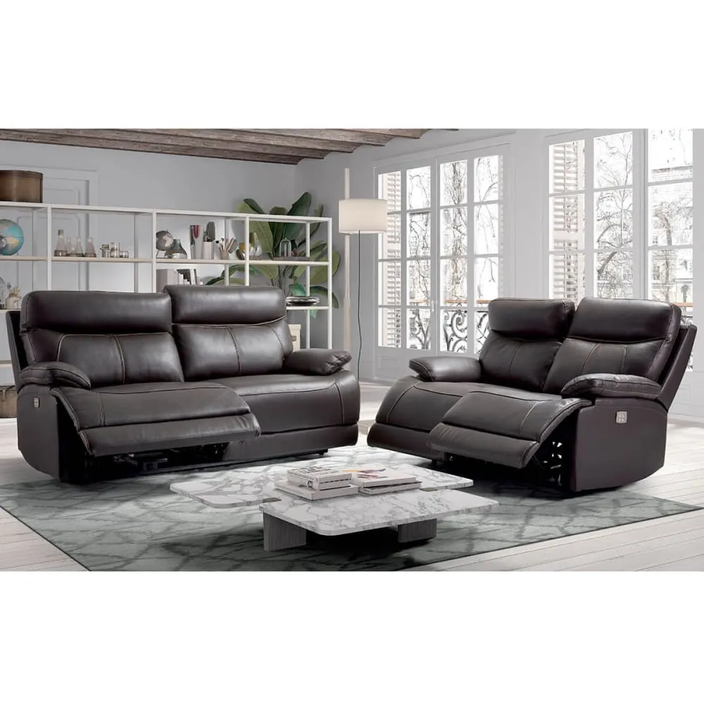 Illustration numéro 3 du produit Canapé relax 3 places électrique en cuir marron foncé