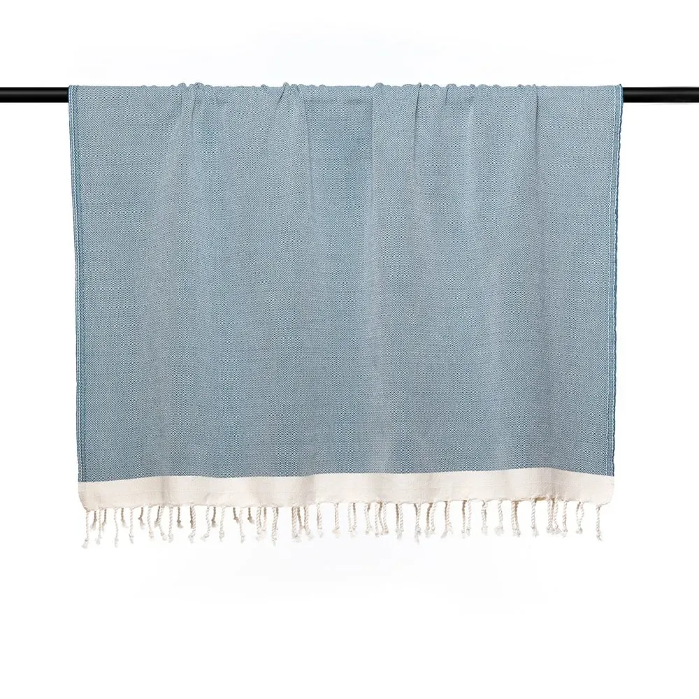 Illustration numéro 3 du produit Plaid coton bleu pétrole & écru 130x170