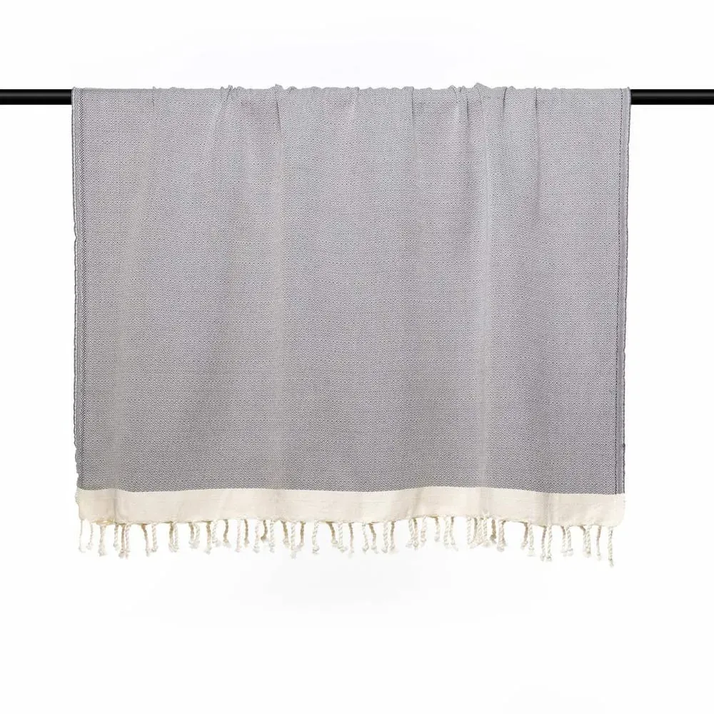 Illustration numéro 3 du produit Plaid coton gris moyen & écru 160x250