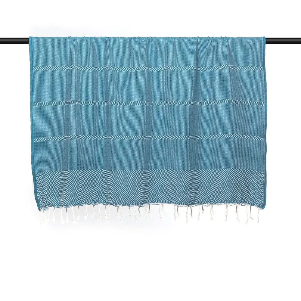 Illustration numéro 3 du produit Plaid coton bleu pétrole 160x250