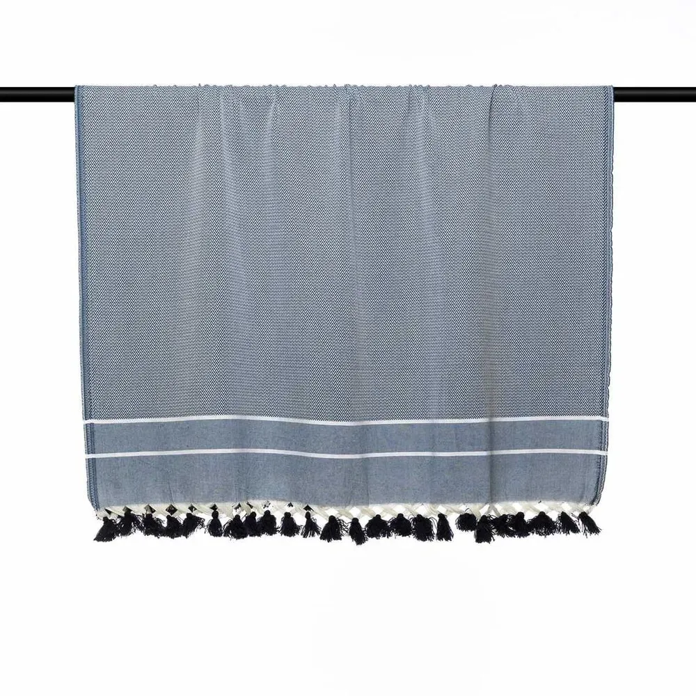 Illustration numéro 3 du produit Plaid coton bleu pétrole 130x170