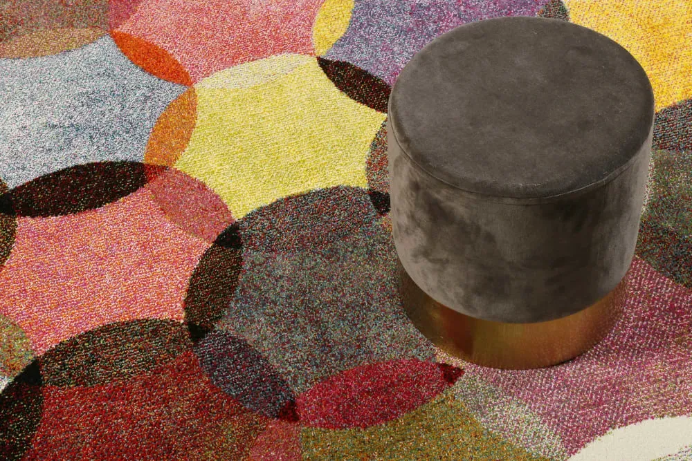 Illustration numéro 3 du produit Tapis motif cercles vintage nuances vives pour salon, chambre 225x160