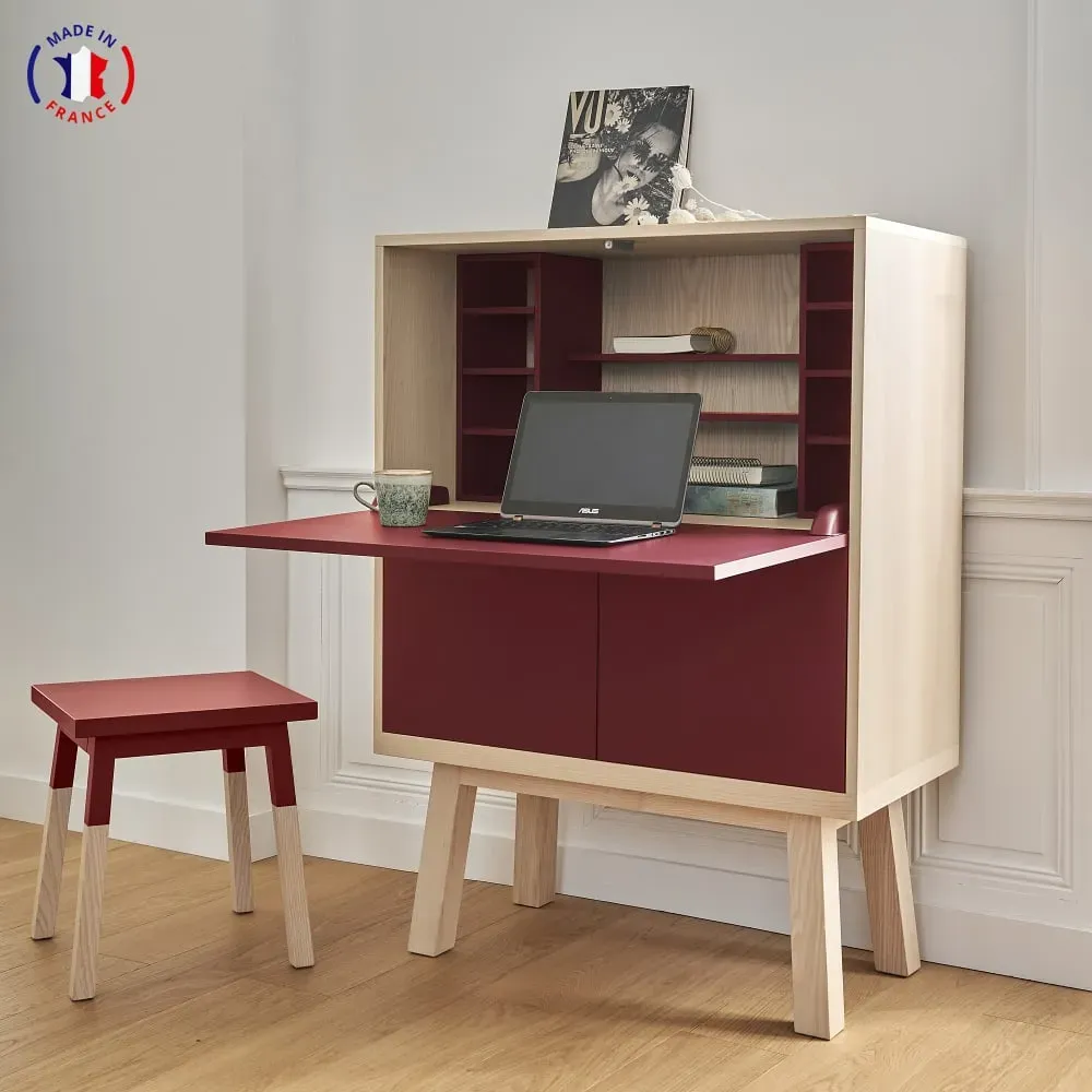 Illustration numéro 3 du produit Bureau secrétaire avec rangement de 90 cm de large, en frêne