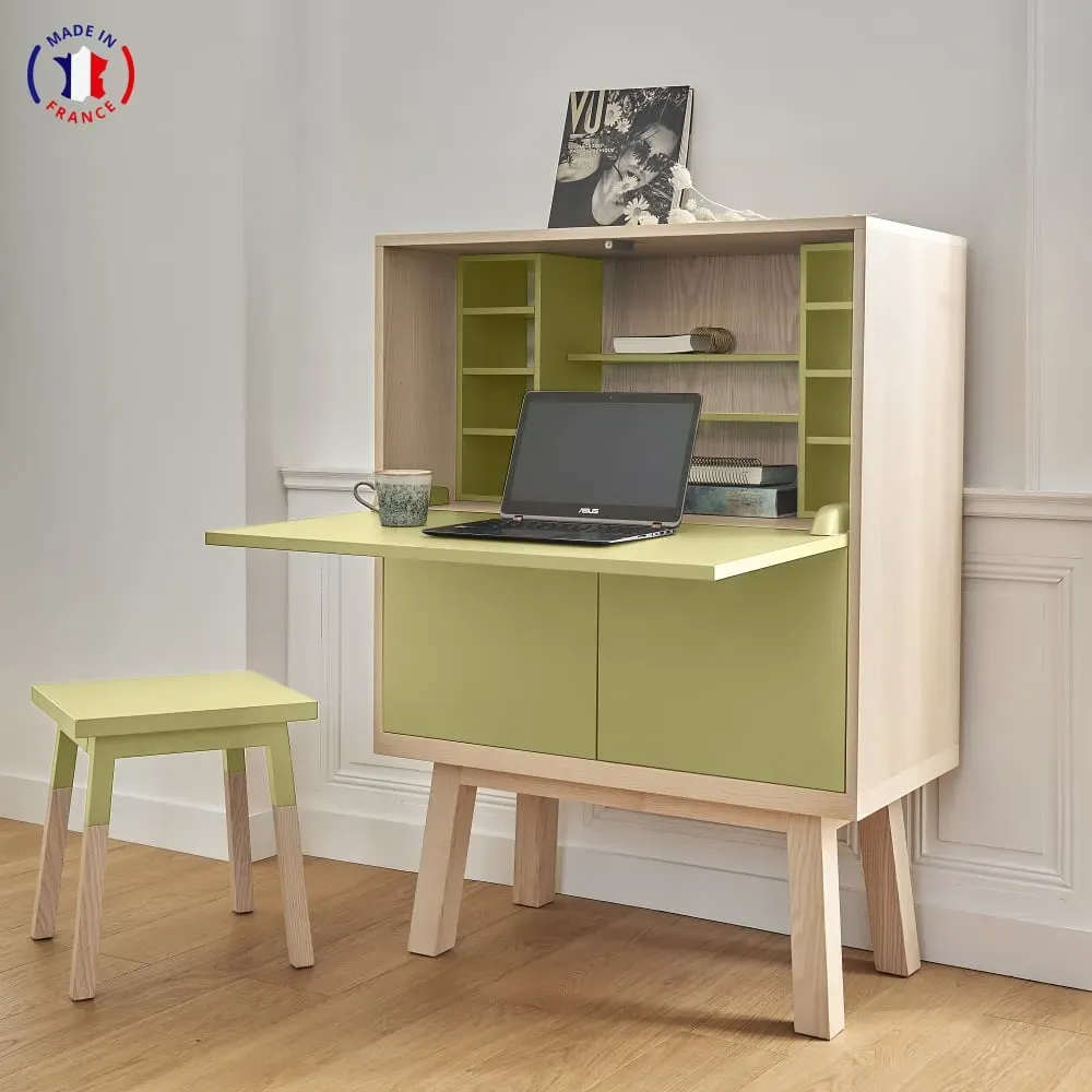 Illustration numéro 3 du produit Bureau secrétaire avec rangement de 90 cm de large, en frêne