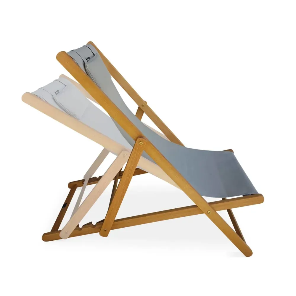 Illustration numéro 3 du produit Lot de 2 transats en eucalyptus et textilène gris taupe