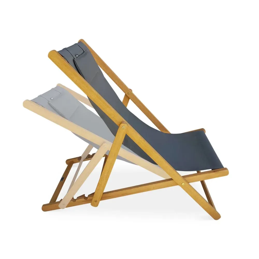 Illustration numéro 3 du produit Lot de 2 transats en eucalyptus et textilène  gris anthracite