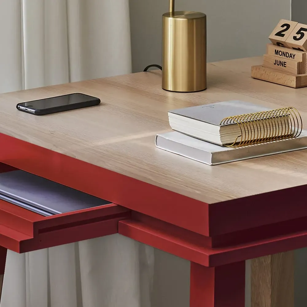 Illustration numéro 3 du produit Bureau carré avec tiroir 90 cm, 100% frêne massif