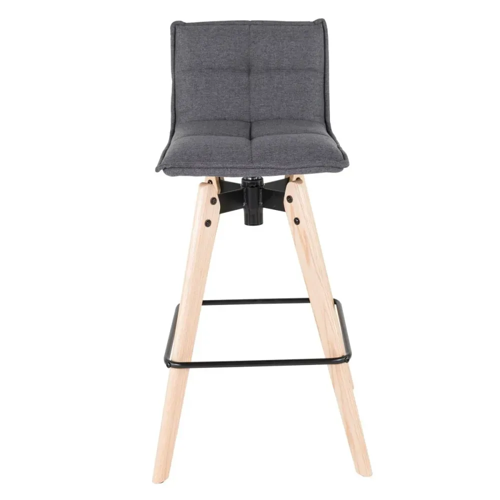 Illustration numéro 3 du produit Chaise de bar design grise en tissu piétement chêne MAE