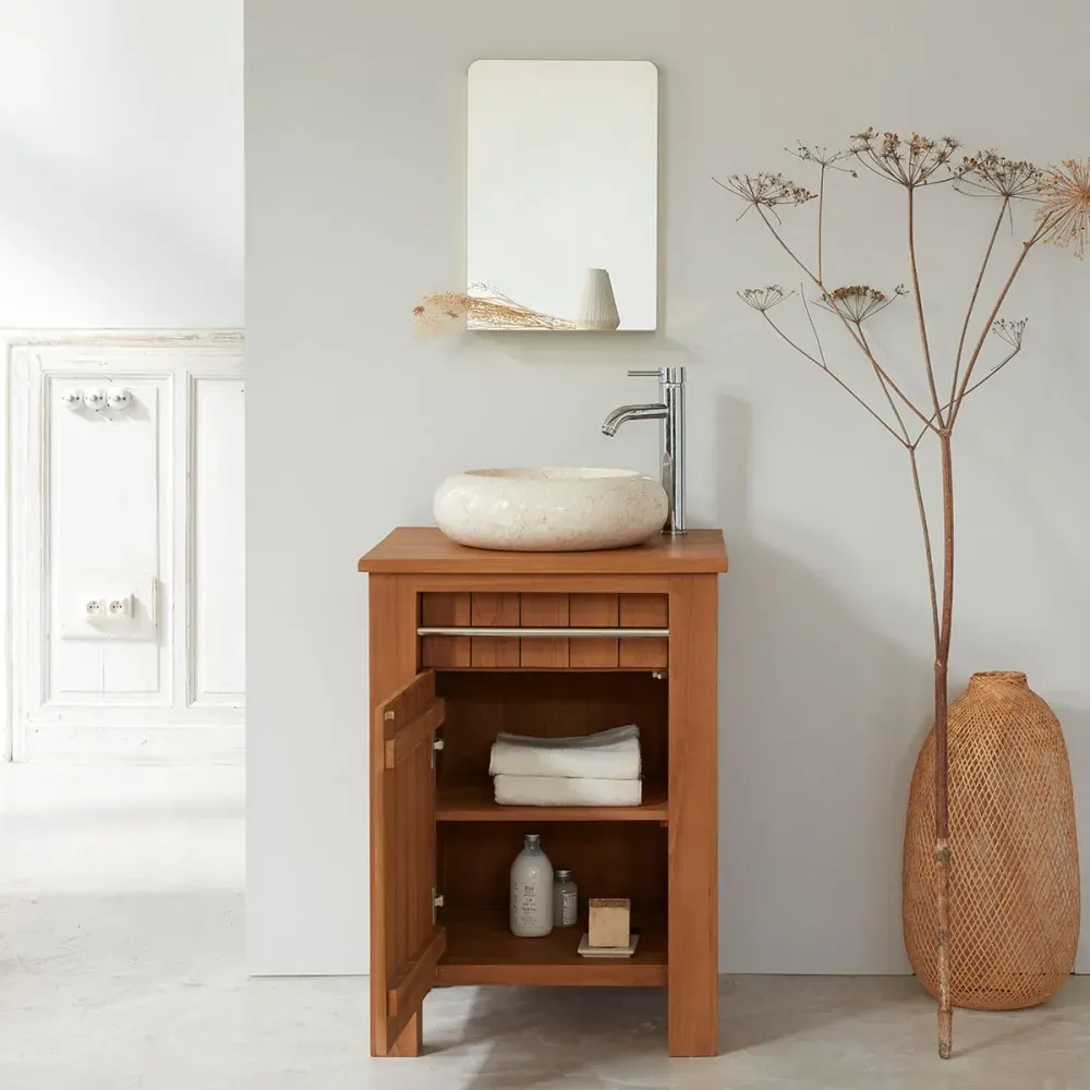 Illustration numéro 3 du produit Meuble sous vasque en teck massif 60 cm