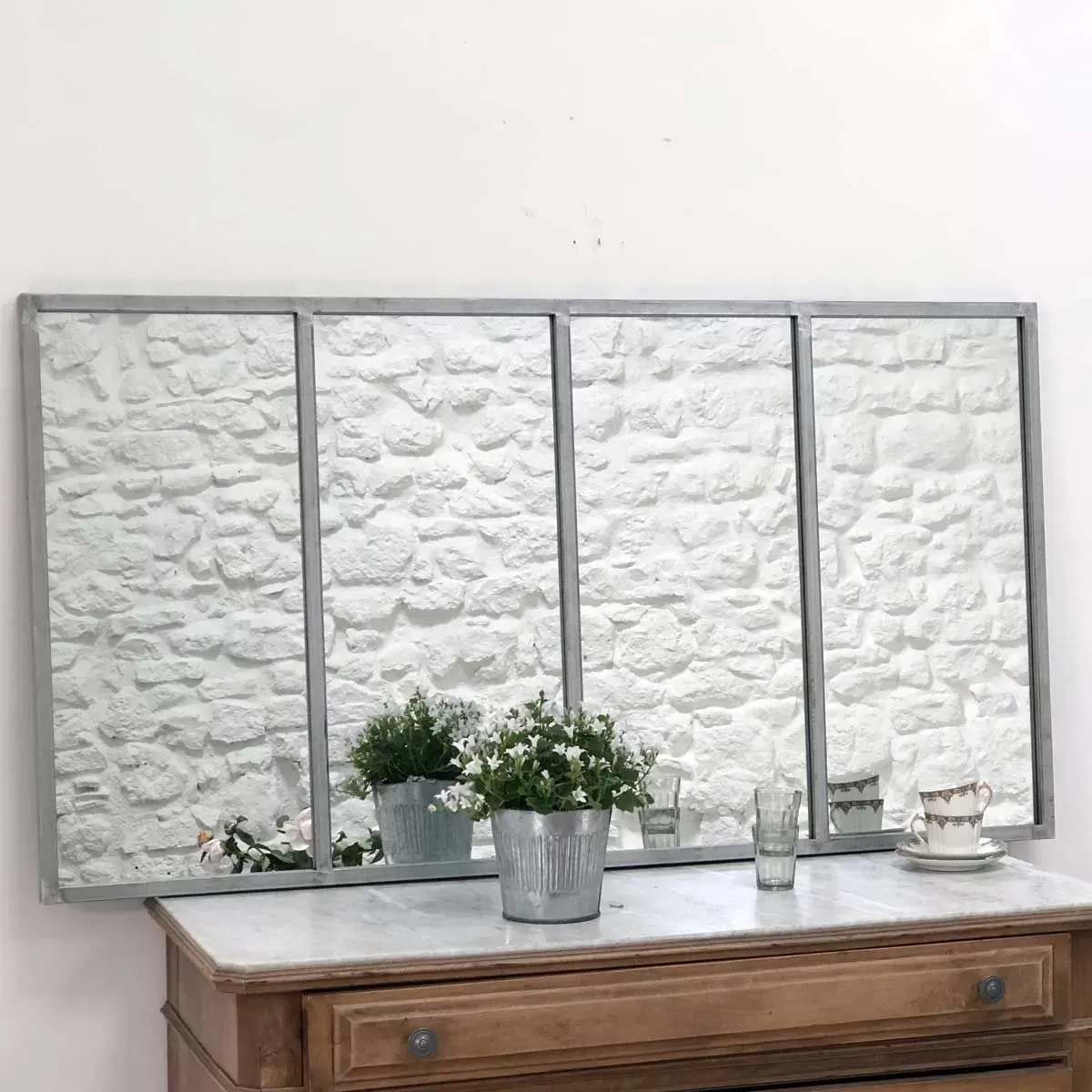 Illustration numéro 3 du produit Miroir atelier verrière en métal gris 75x140