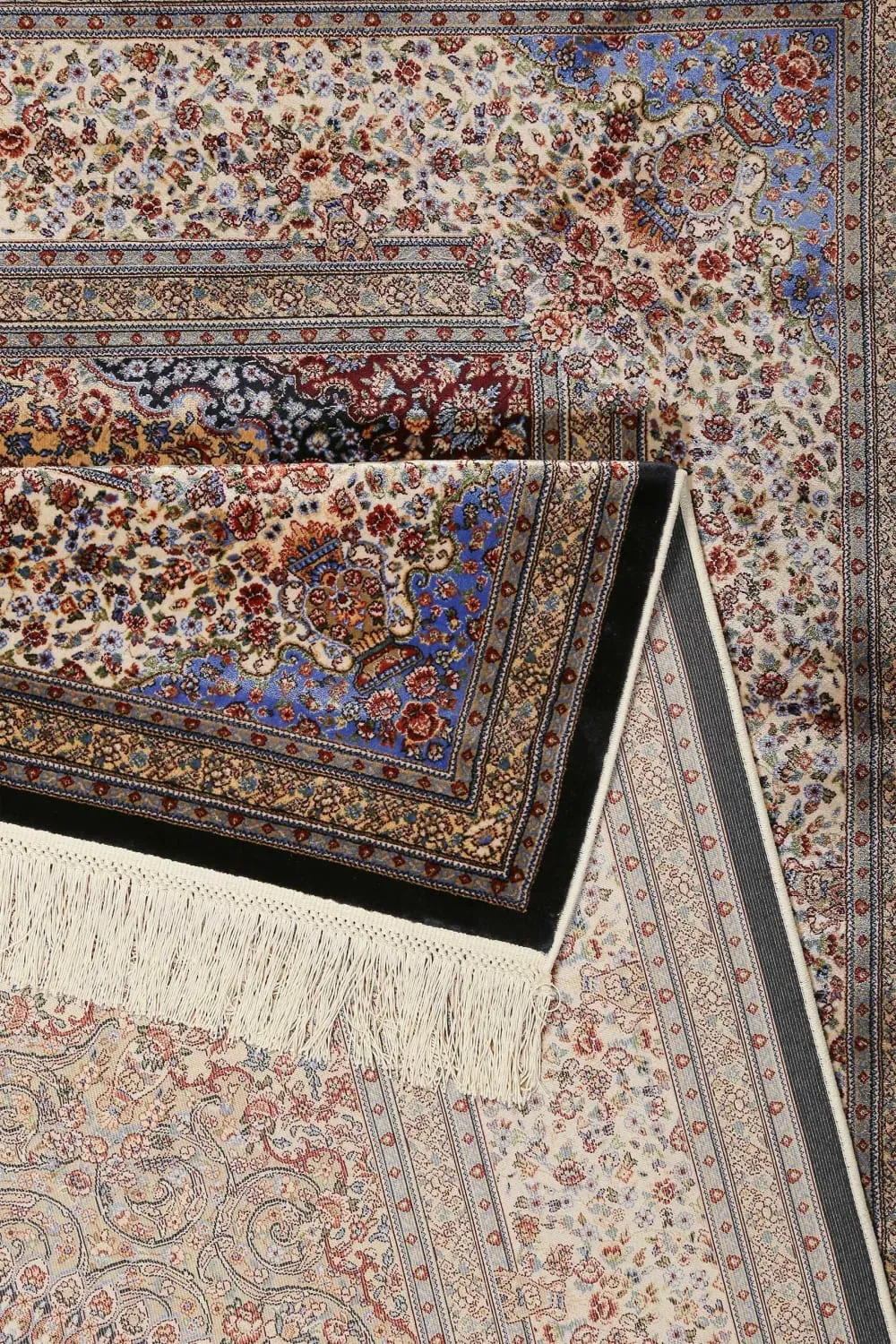 Illustration numéro 3 du produit Tapis tissé fin soyeux vintage bleu de très grande qualité 140x80