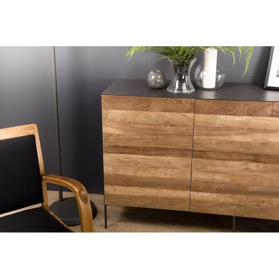 Illustration numéro 3 du produit Buffet 3 portes en teck recyclé métal et pieds métal gris anthracite