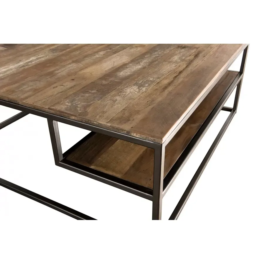 Illustration numéro 3 du produit Table basse carrée en teck recyclé acacia mahogany métal noir L100