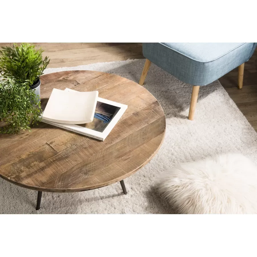 Illustration numéro 3 du produit Table basse ronde en teck recyclé et métal D75