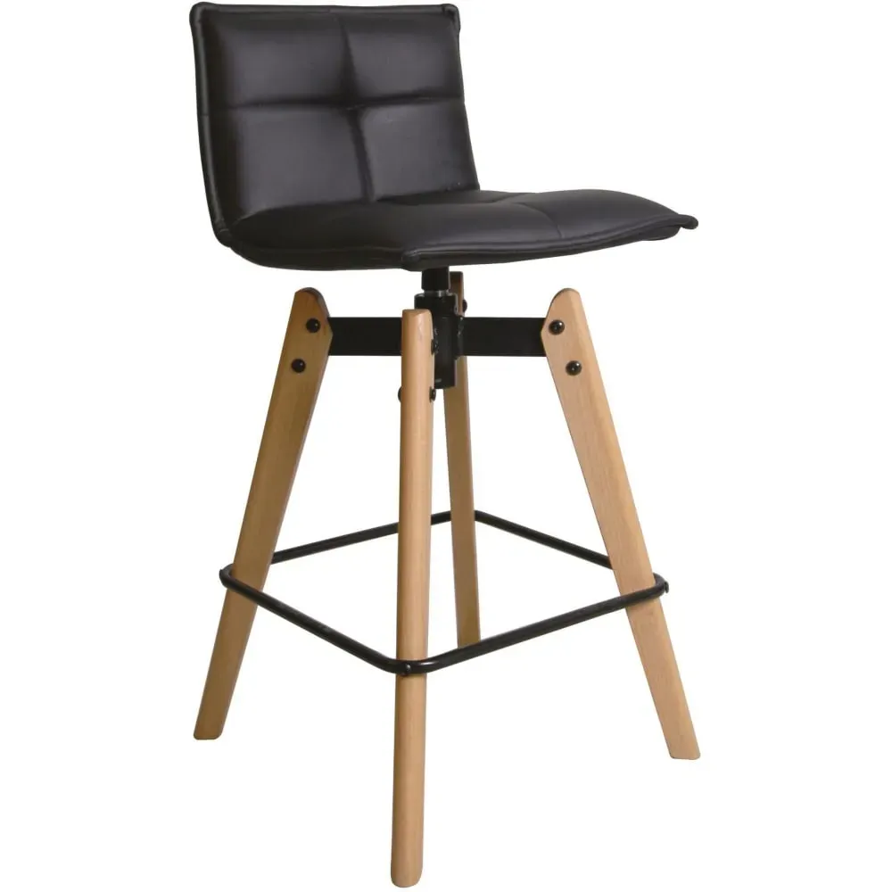 Illustration numéro 3 du produit Chaise snack noir en simili piétement chêne Mae