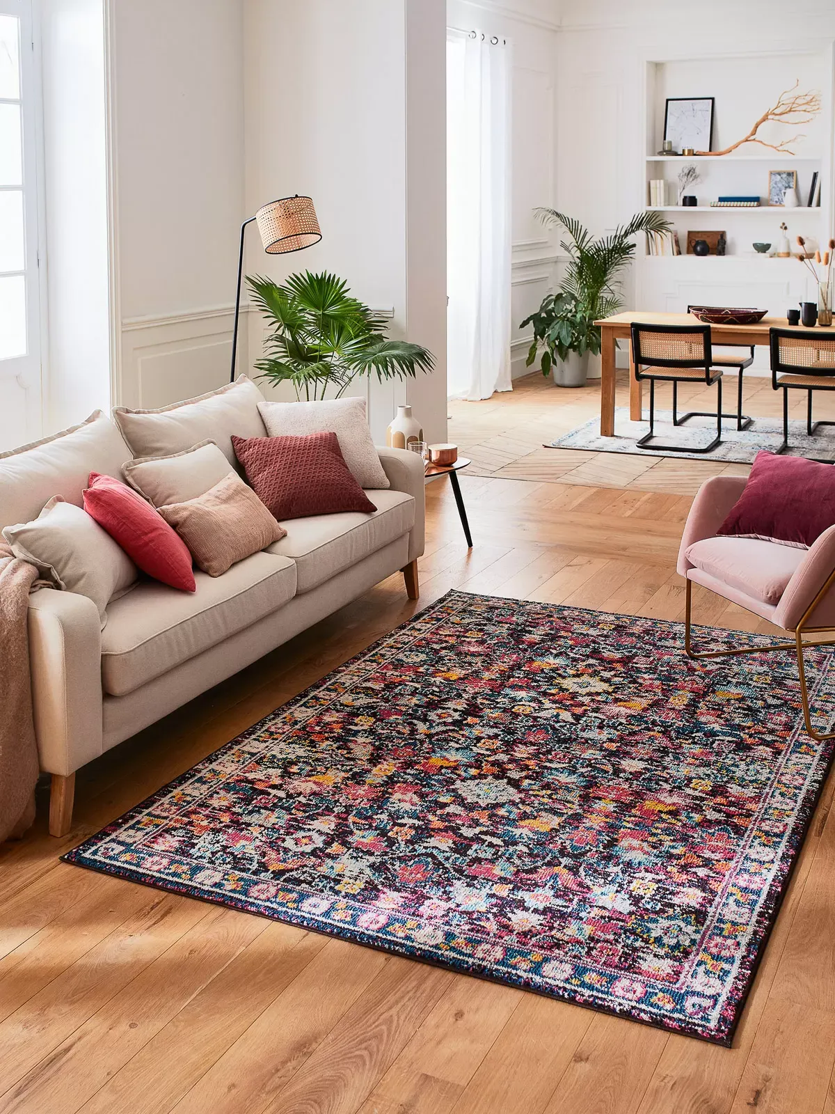 Illustration numéro 3 du produit Tapis salon vintage - poils court et doux bleu pétrole 120X170