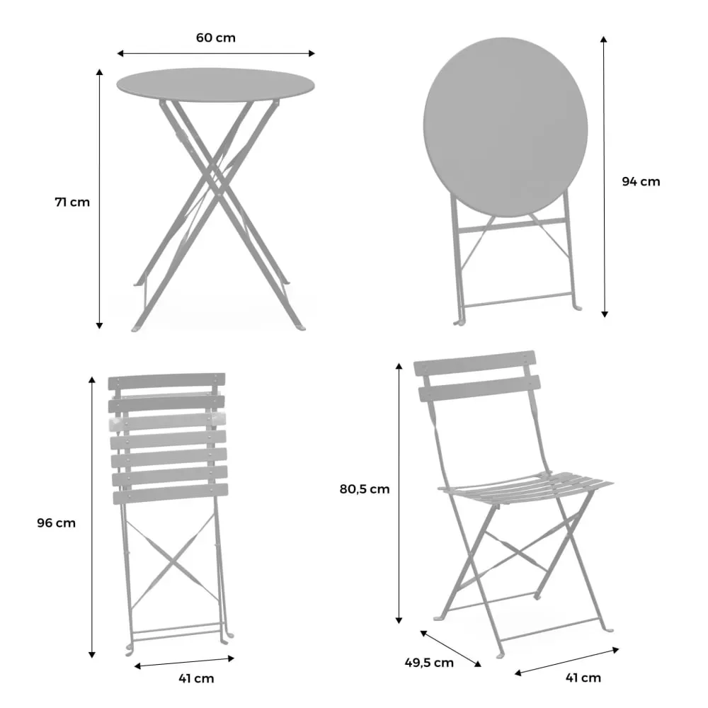 Illustration numéro 3 du produit Ensemble bistrot rond pliable terracotta D60cm