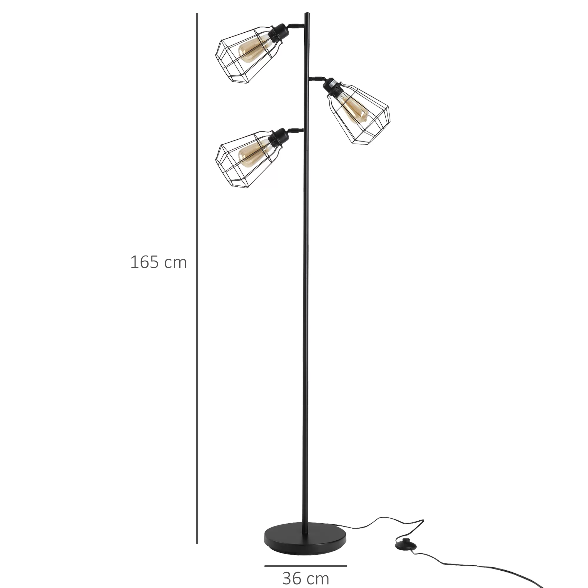Illustration numéro 3 du produit Lampadaire design industriel 3 ampoules H165 cm noir