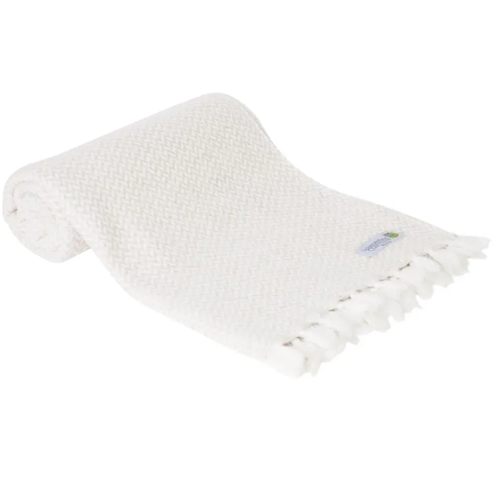 Illustration numéro 3 du produit Plaid cachemire et laine petits chevrons ivoire 130 x 230 cm