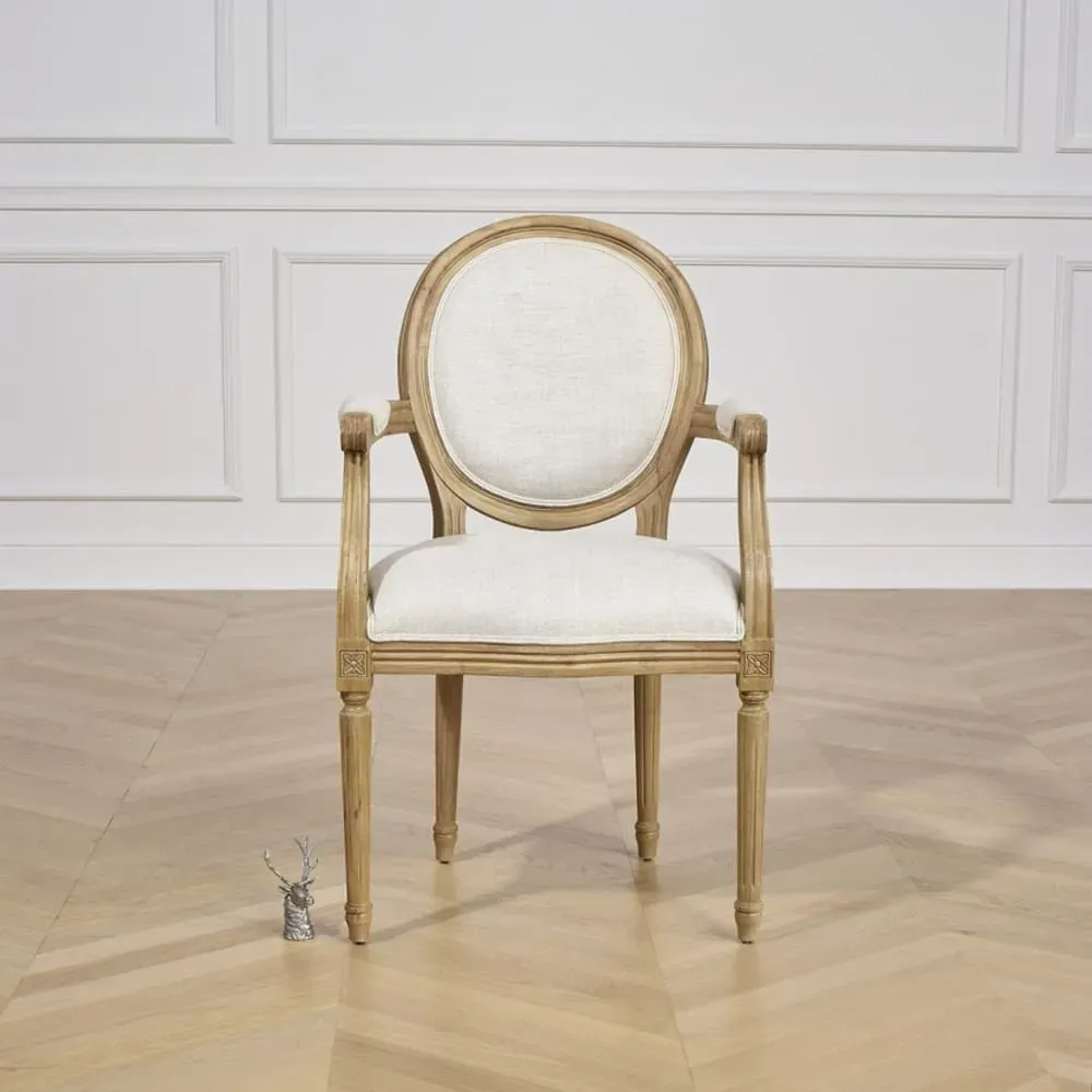 Illustration numéro 3 du produit Fauteuil de table en hévéa et lin premium beige