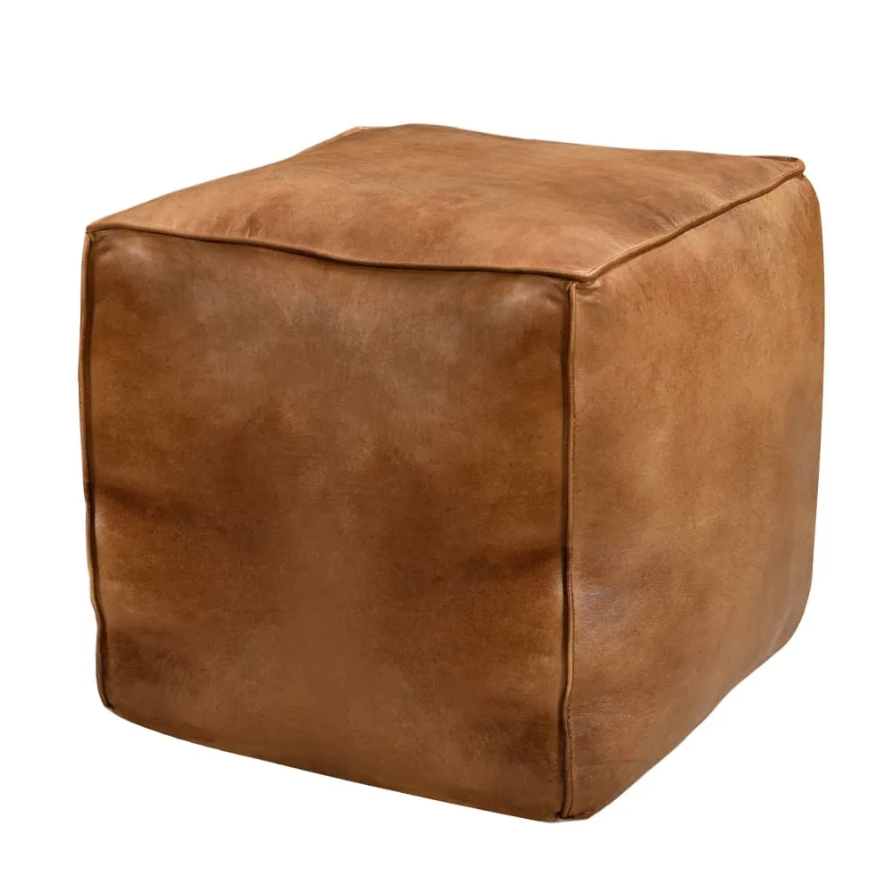 Illustration numéro 3 du produit Pouf carré en cuir marron 40 cm