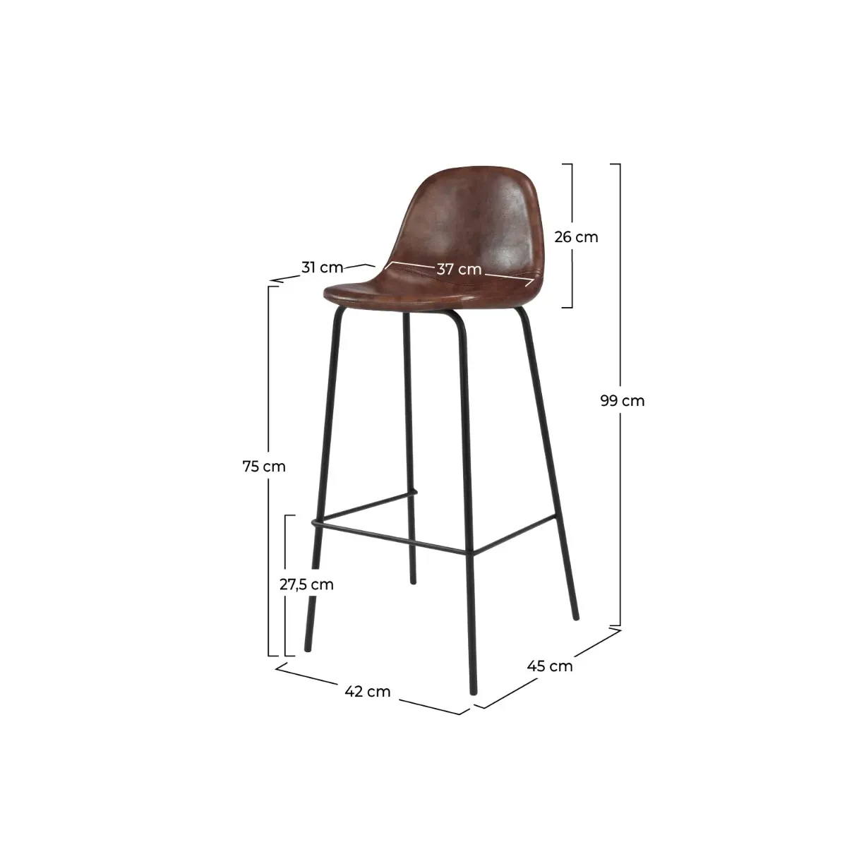 Illustration numéro 3 du produit Lot de 2 chaises de bar 75 cm en cuir synthétique marron