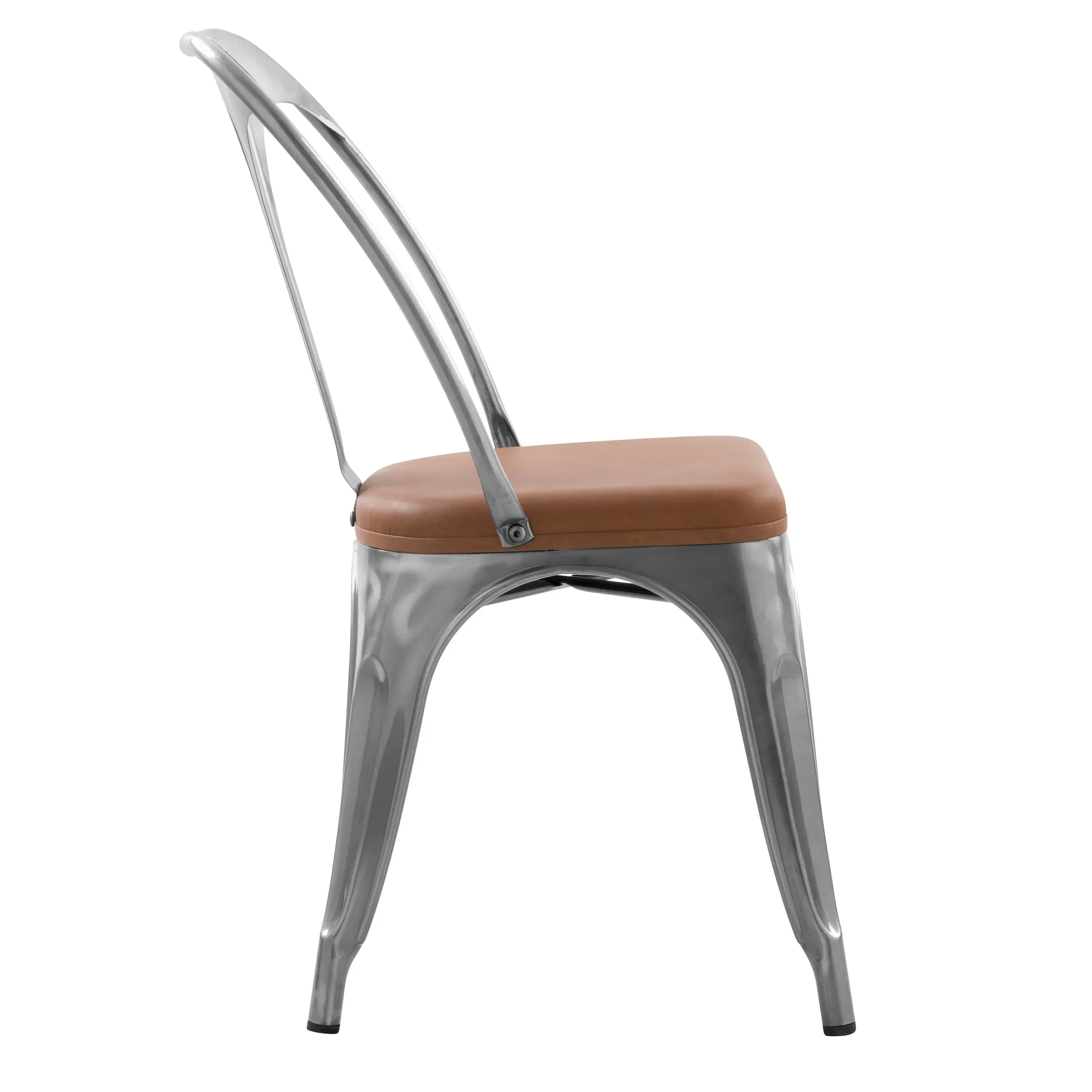 Illustration numéro 3 du produit Lot de 2 chaises en métal chrome et cuir synthétique marron