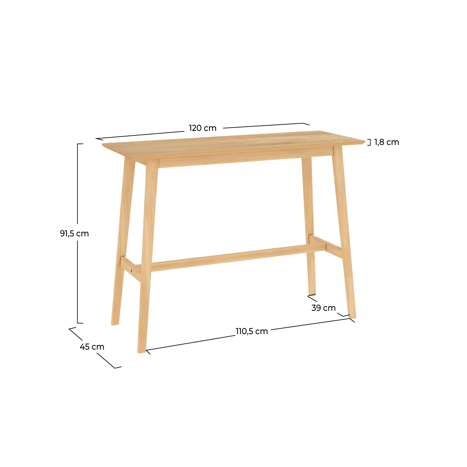 Illustration numéro 3 du produit Table de bar rectangulaire 4 personnes en bois clair naturel 120 cm