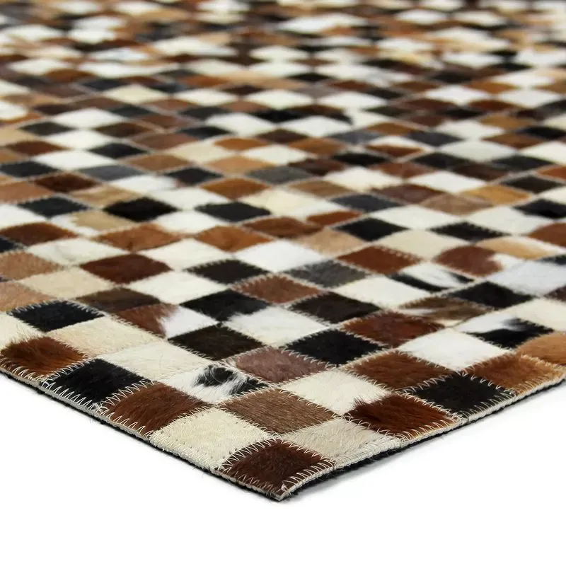 Illustration numéro 3 du produit Tapis en cuir recyclé motif damier marron 160x230
