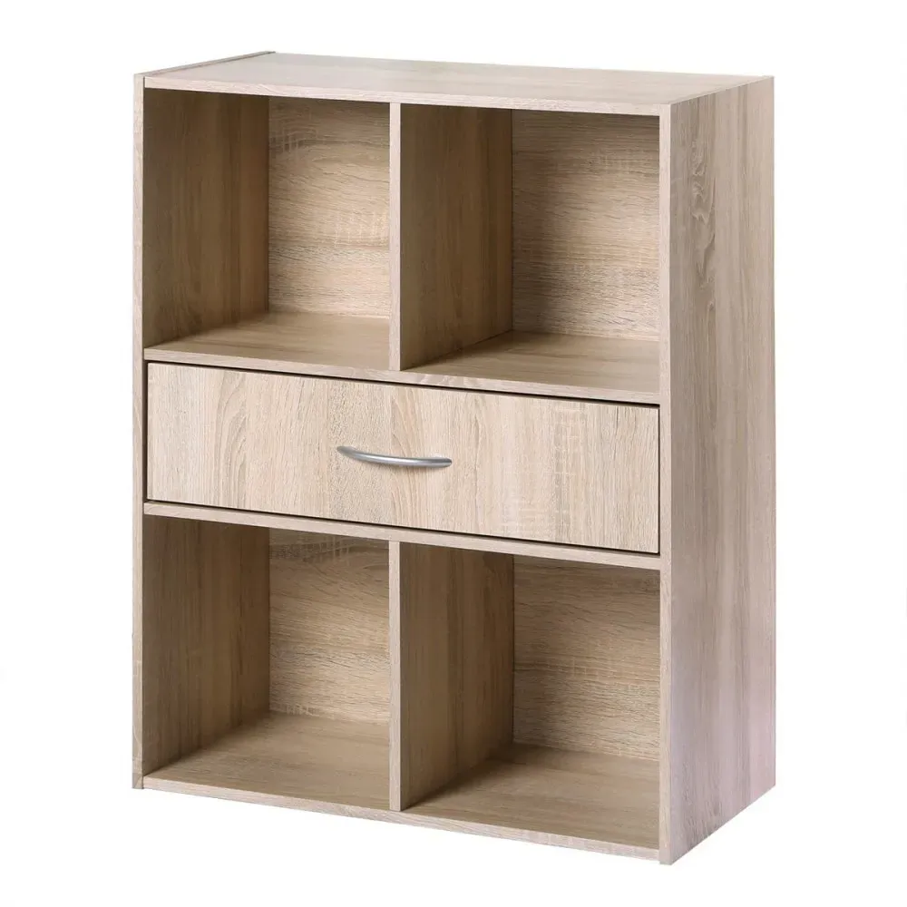 Illustration numéro 3 du produit Etagère de rangement 4 casiers avec un tiroir - Effet Bois clair