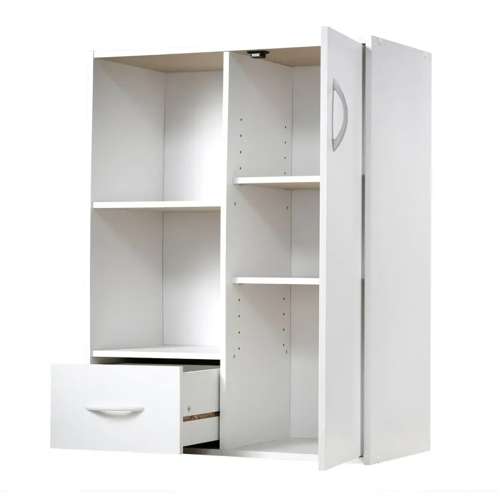 Illustration numéro 3 du produit Étagère de rangement 2 cases 1 tiroir 1 porte effet bois - L62 x H80cm