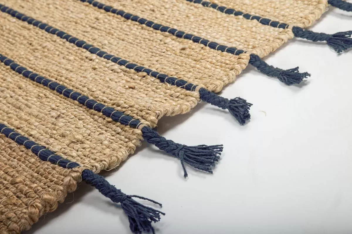 Illustration numéro 3 du produit Tapis en jute et coton bleu 60x80cm