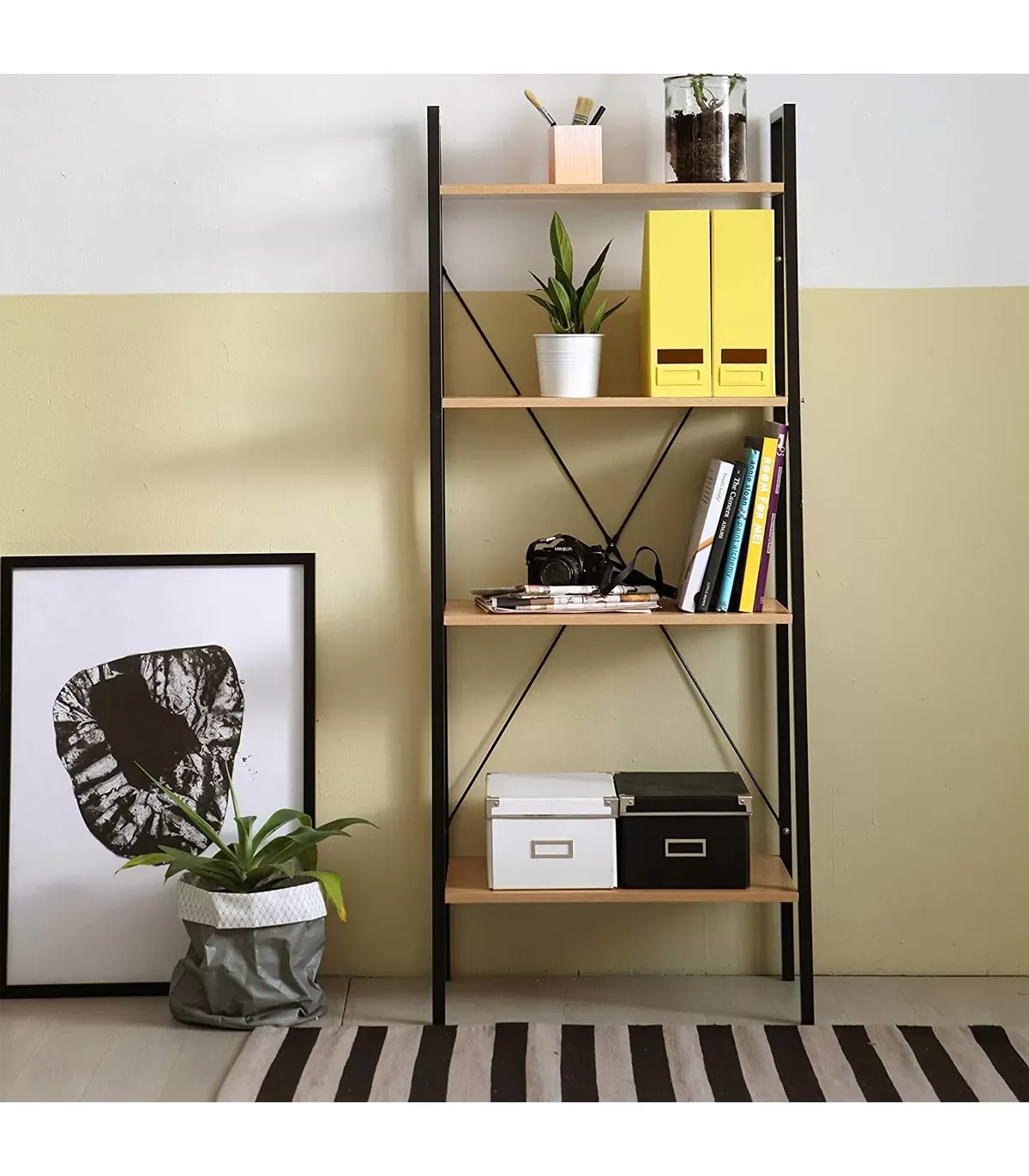 Illustration numéro 3 du produit Etagère de rangement 4 niveaux - Marron et noir