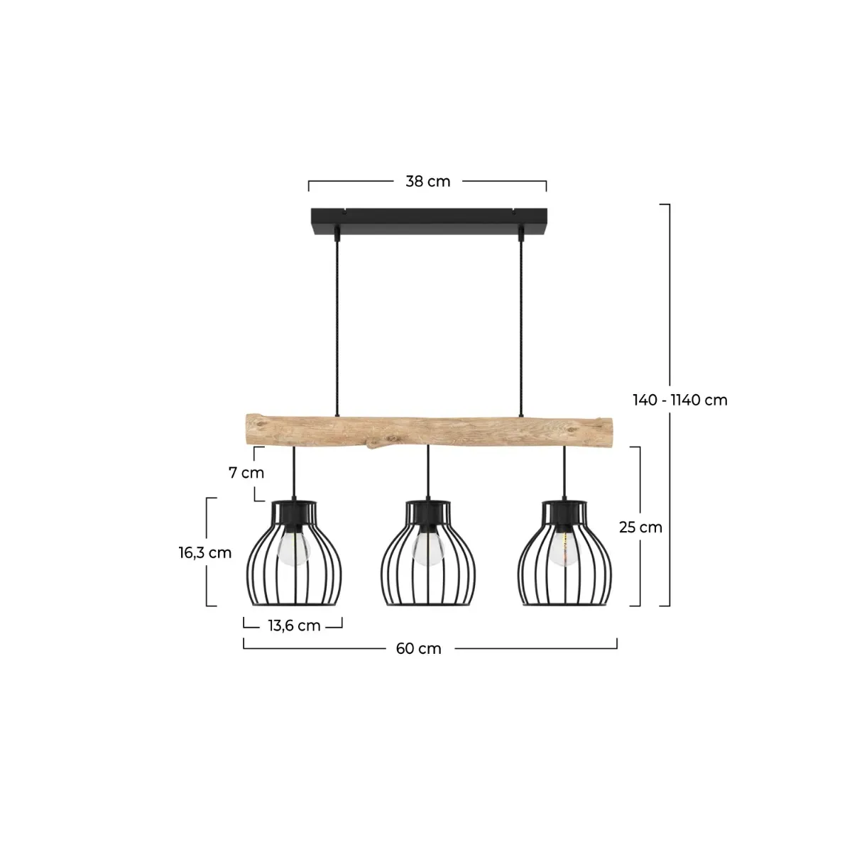 Illustration numéro 3 du produit Suspension 3 lampes en bois d'eucalyptus et métal noir