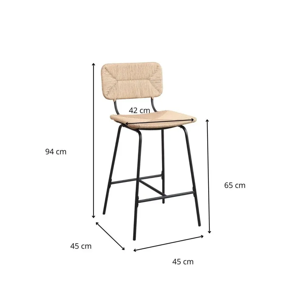 Illustration numéro 3 du produit Lot de tabourets de bar et d'ilot  en métal et assise rotin 65cm