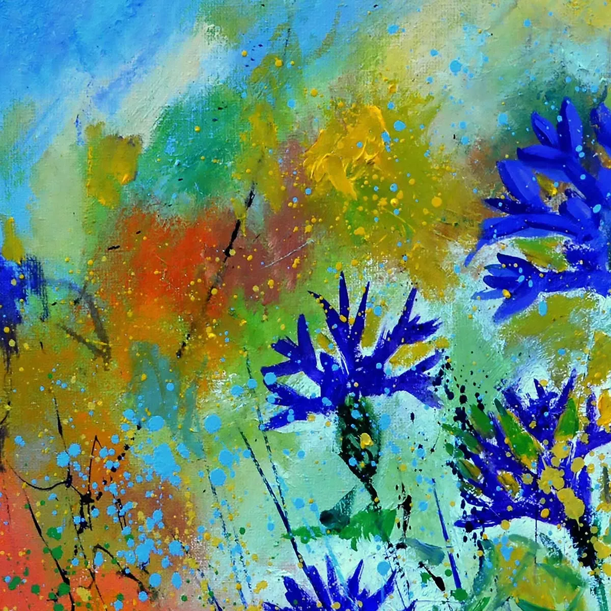 Illustration numéro 3 du produit Tableau bleuets des champs imprimé sur toile 50x50 cm