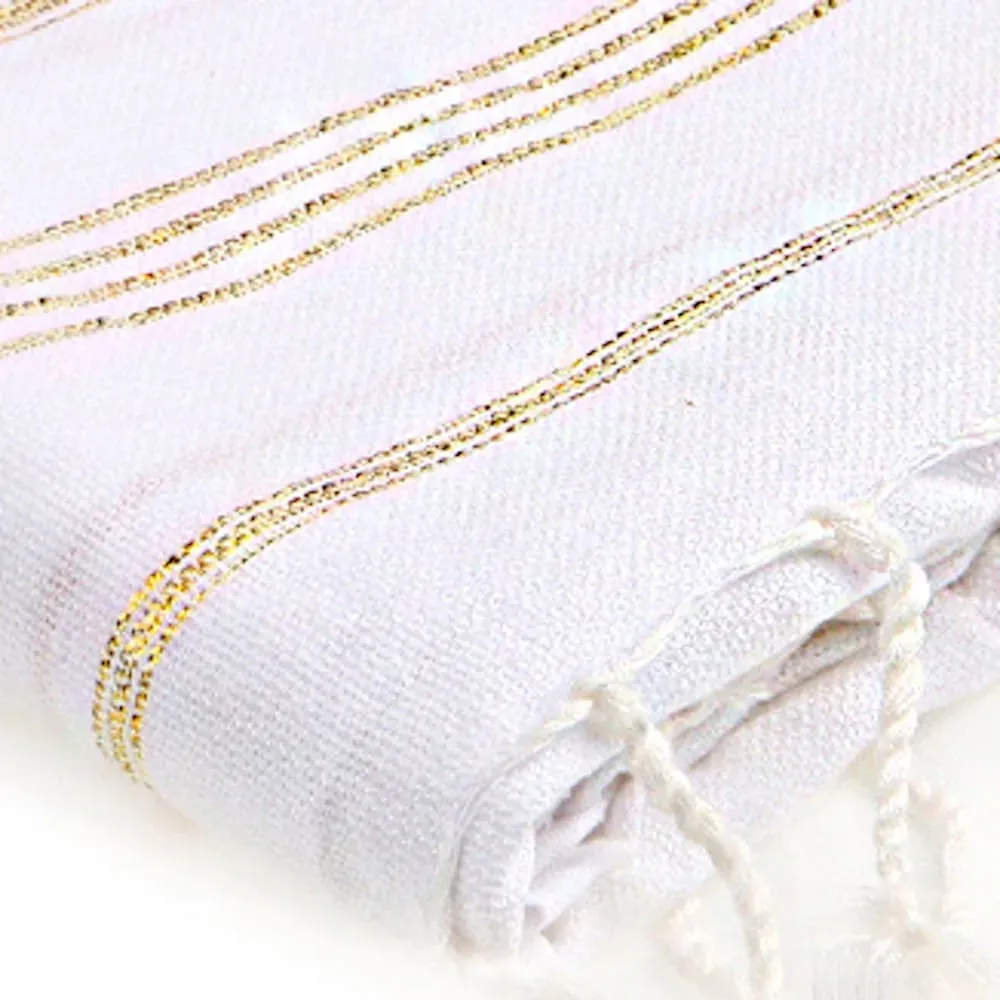 Illustration numéro 3 du produit Fouta coton blanc & or 100x200