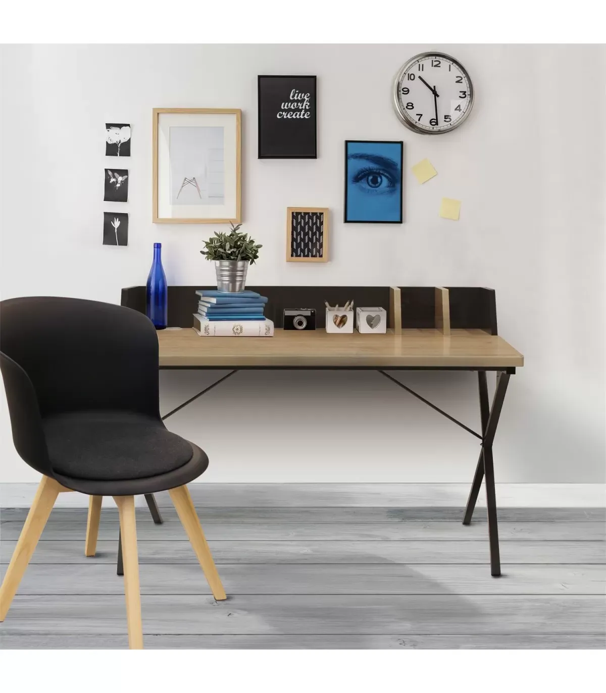 Illustration numéro 3 du produit Bureau en métal avec séparateurs - L90cm - noir et beige