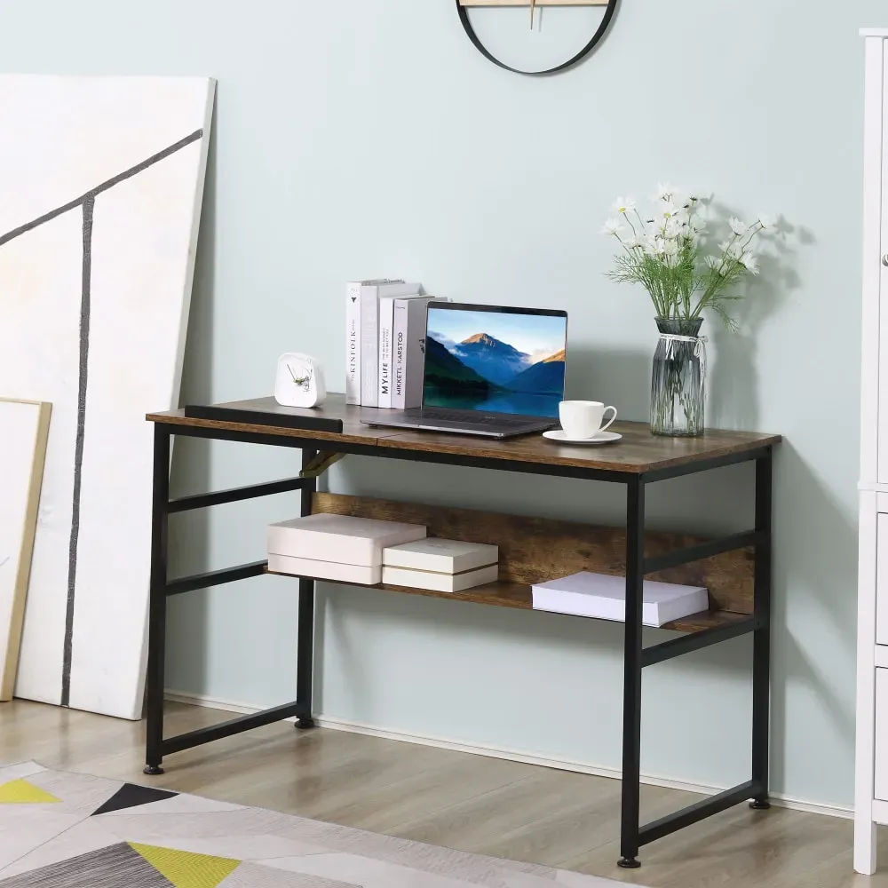 Illustration numéro 3 du produit Bureau industriel plateau relevable étagère aspect bois métal noir