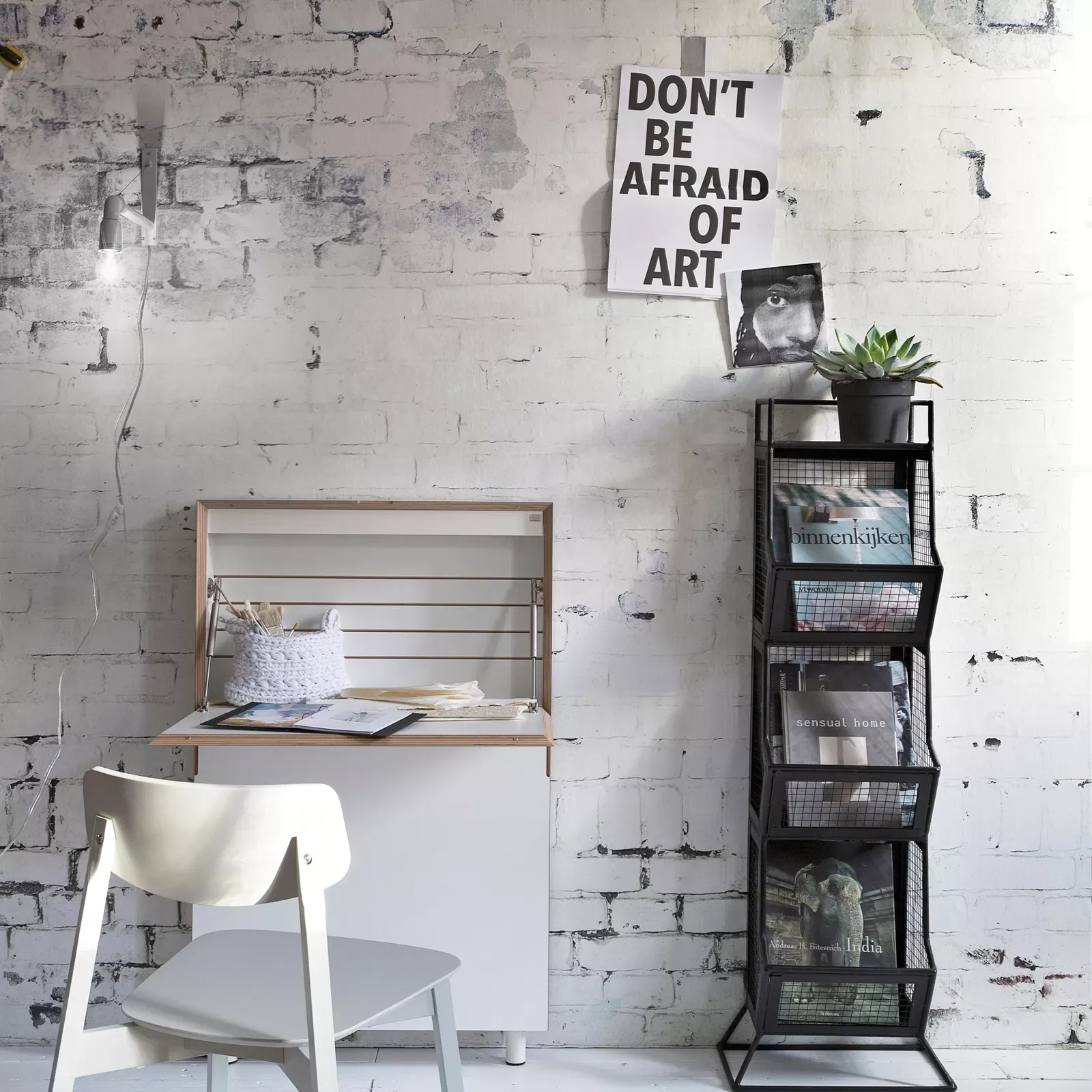 Illustration numéro 3 du produit Papier peint panoramique intissé mur briques loft blanc 300x300cm