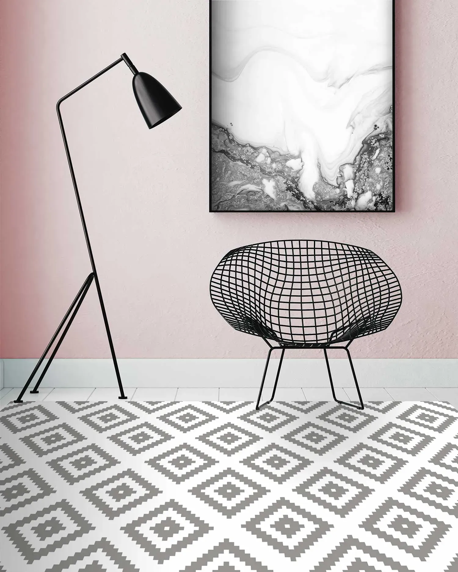 Illustration numéro 3 du produit Tapis vinyle carrés gris 80x250cm