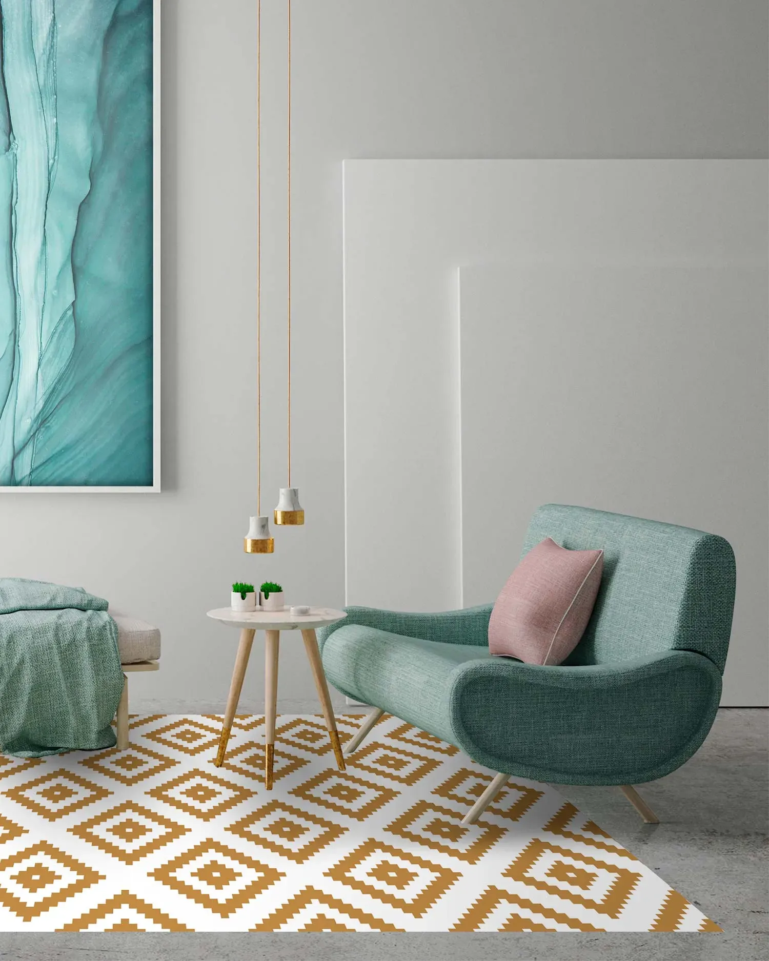 Illustration numéro 3 du produit Tapis vinyle carrés moutarde 140x200cm